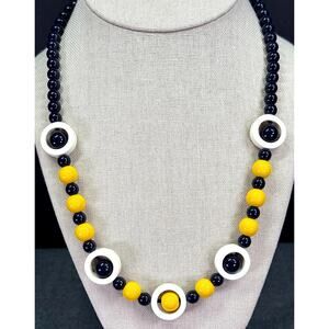 Vintage 1980's Blue, Cream, and Yellow Beaded Necklace